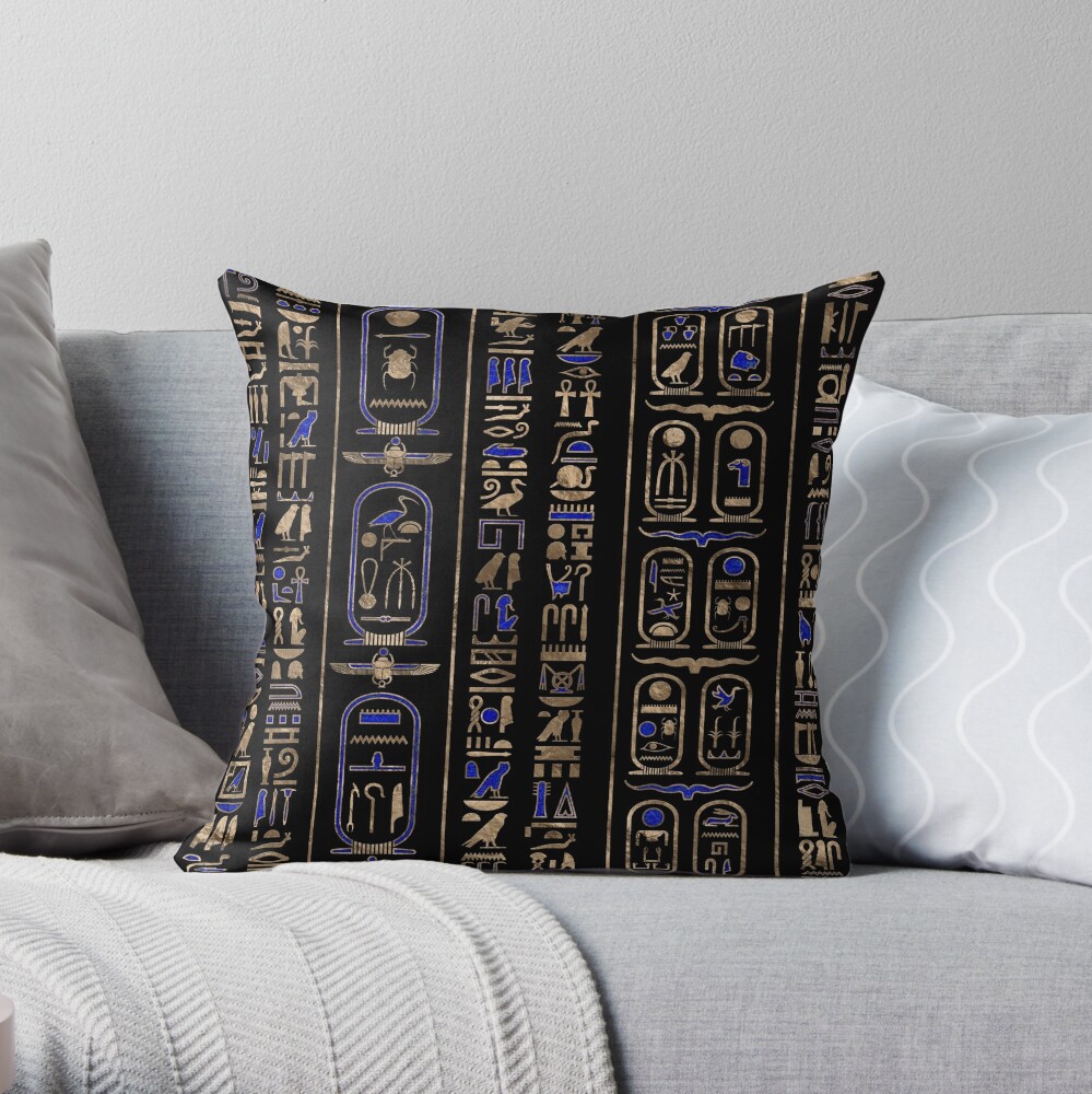 Distress Price Egyptian hieroglyphs pattern Gold Lapis Lazuli #2 Throw Pillow by k9printart TP-366S7DME