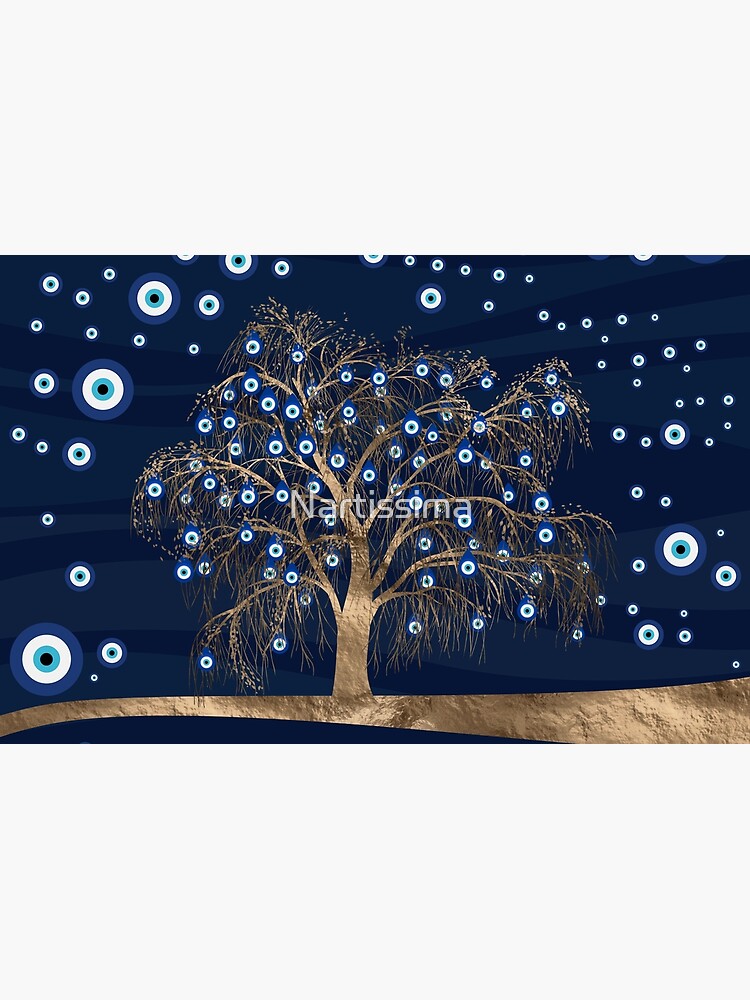 Nazar Charm Tree - Gold on Dark Blue by Nartissima