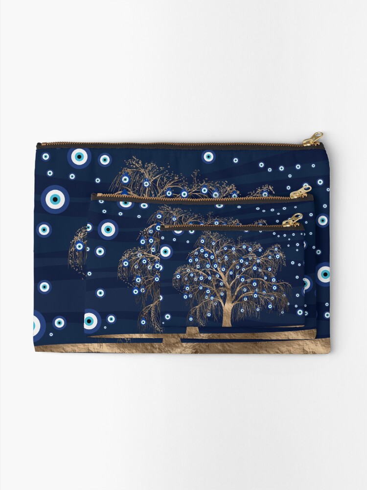 Alternate view of Nazar Charm Tree - Gold on Dark Blue Zipper Pouch