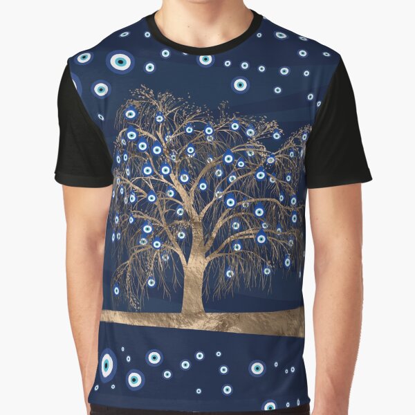 Aperçu de l'œuvre Arbre à Charme Nazar - Or sur Bleu Foncé créée et vendue par Nartissima.