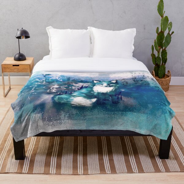 Kitsune blue Fleecedecke