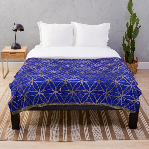 Blume des Lebensmusters - Lapislazuli und Gold Fleecedecke