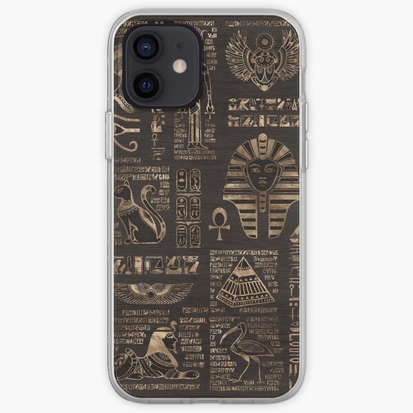 Egyptian hieroglyphs and deities - gold on wood iPhone Soft Case