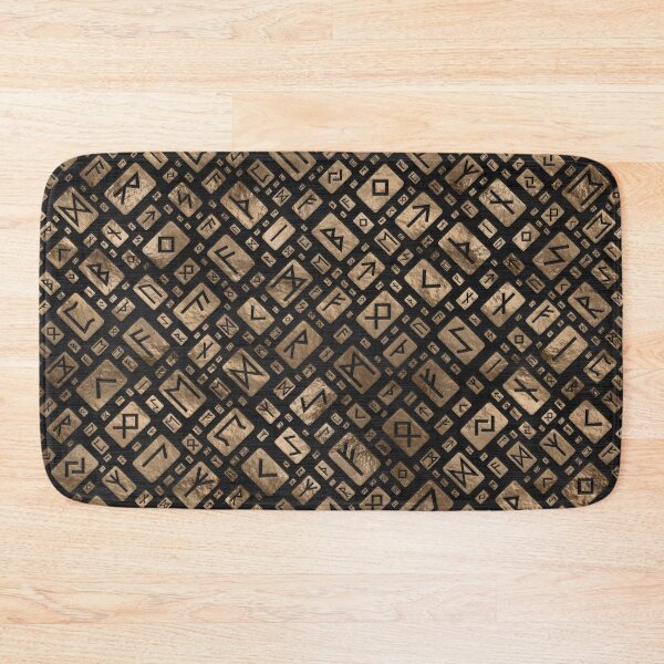 Item preview, Elder Runes - Futhark Pattern Gold on Black Wood #1 designed and sold by Nartissima.