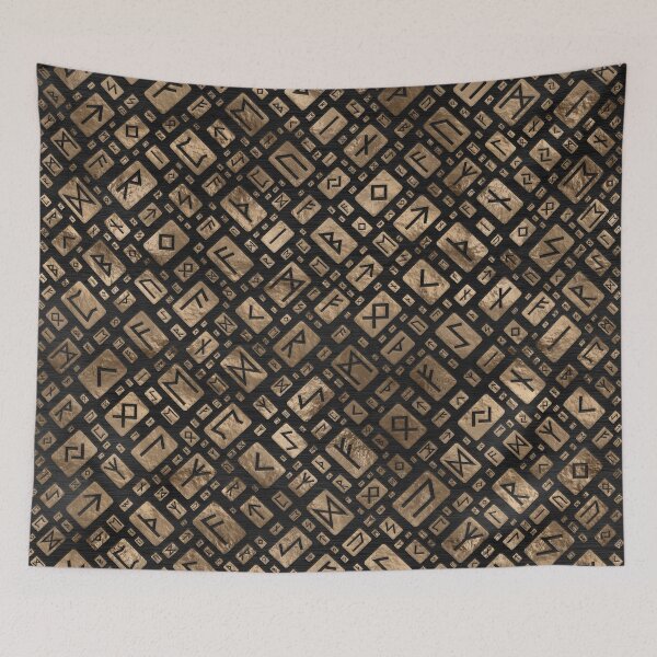 Item preview, Elder Runes - Futhark Pattern Gold on Black Wood #1 designed and sold by Nartissima.