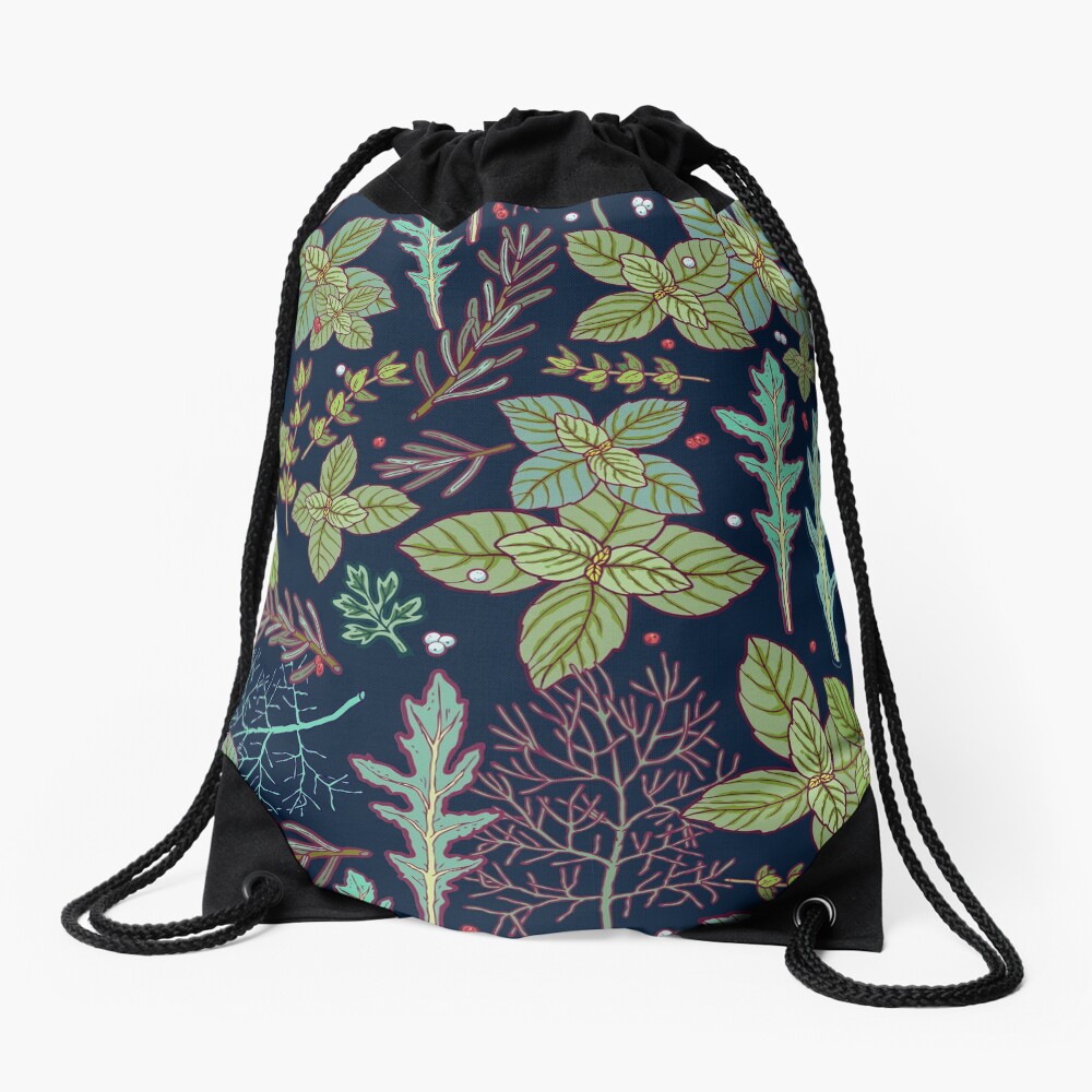 dark herbs pattern Drawstring Bag