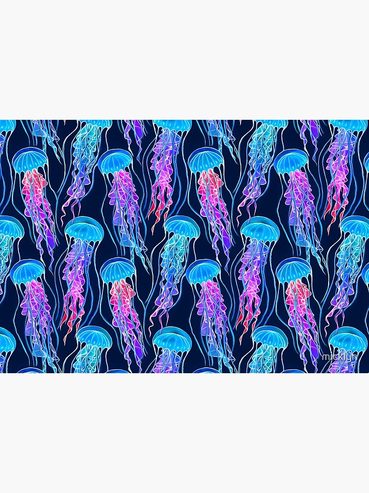 Luminescent Rainbow Jellyfish on Navy Blue by micklyn