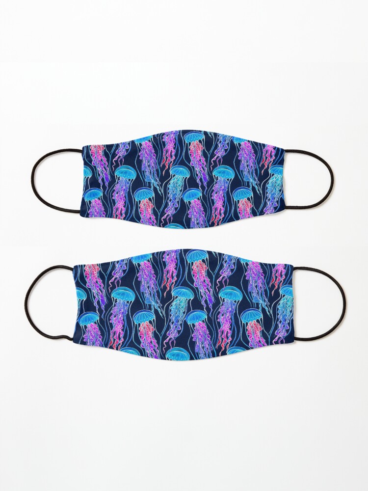 Alternate view of Luminescent Rainbow Jellyfish on Navy Blue Mask