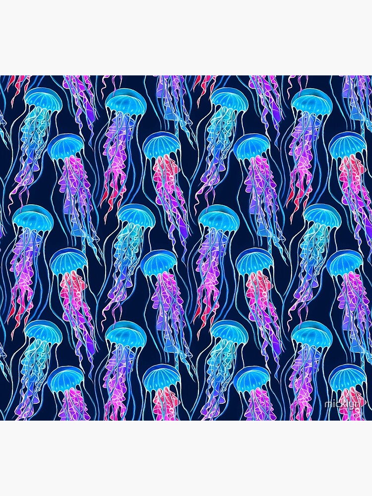 Luminescent Rainbow Jellyfish on Navy Blue by micklyn