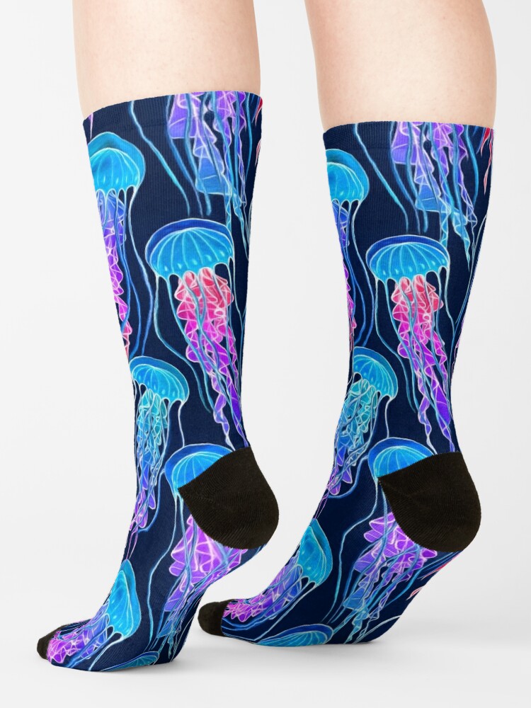 Alternate view of Luminescent Rainbow Jellyfish on Navy Blue Socks