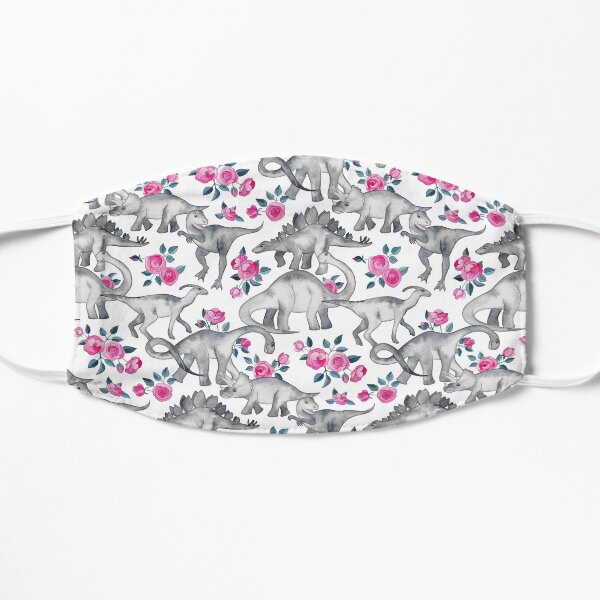 Dinosaurs and Roses – white Flat Mask