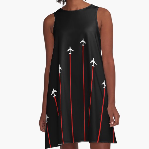 Vintage Style Retro Summer Stripes Airplanes 11 A-Line Dress