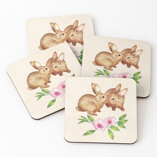 Vintage Rabbit Pair in Spring Coasters (Set of 4)