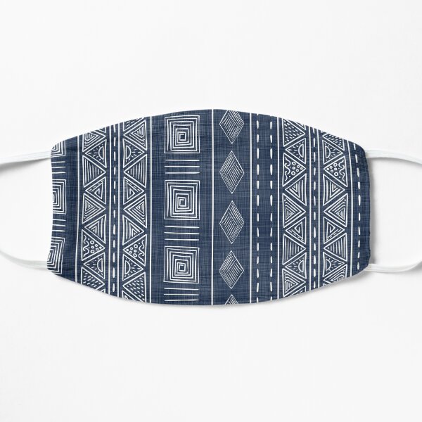 Mudcloth Navy Blue and White Vertical Tribal Pattern Mask