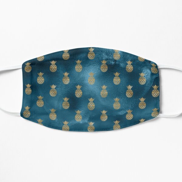 Golden Pineapples on Dark Blue Background Flat Mask