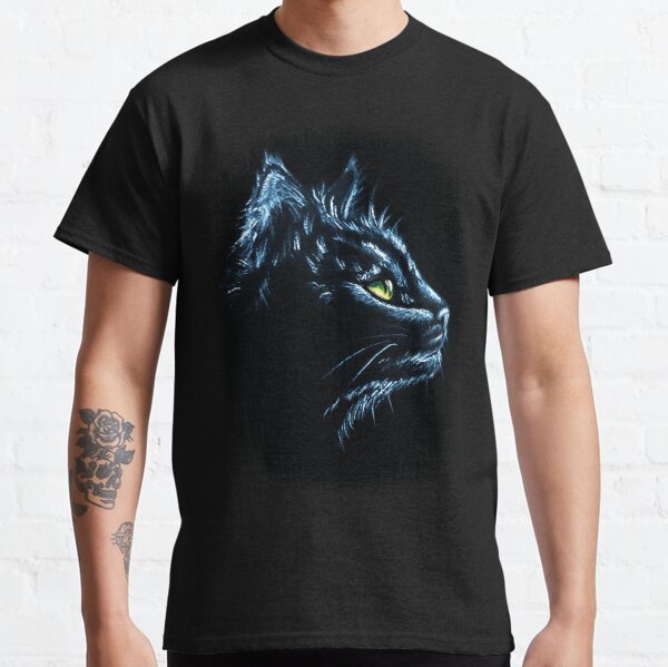 Black Cat Portrait White Charcoal Art Classic T-Shirt