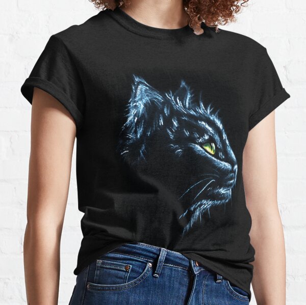 Black Cat Portrait White Charcoal Art Classic T-Shirt