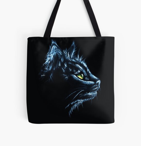 Black Cat Portrait White Charcoal Art All Over Print Tote Bag
