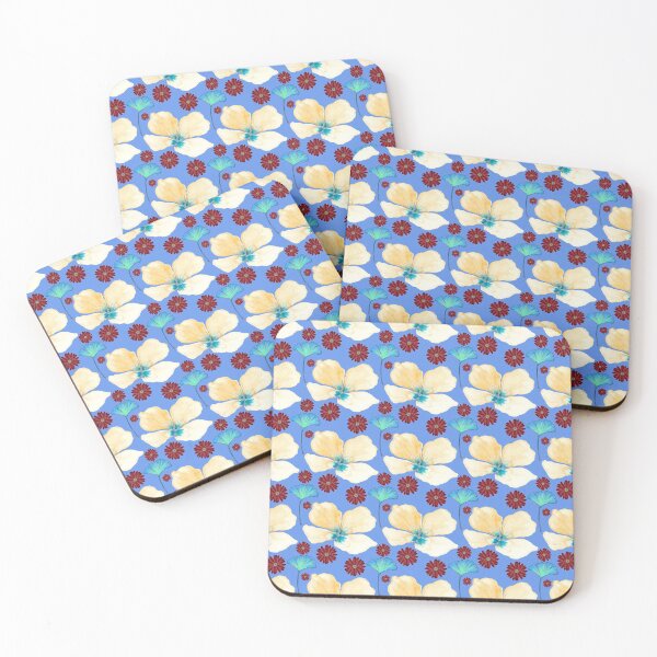 Item preview, botanical pattern yellow flower and gingko leaf in cornflower blue designed and sold by AnnaBaldon.