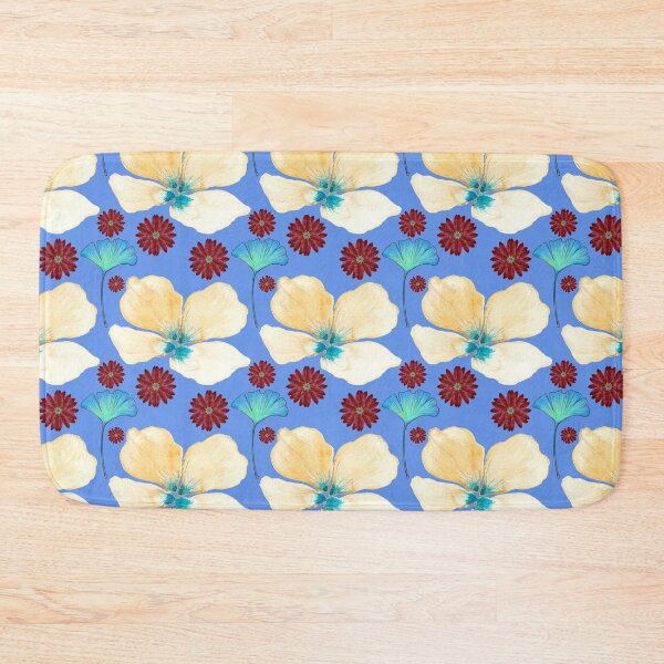 Item preview, botanical pattern yellow flower and gingko leaf in cornflower blue designed and sold by AnnaBaldon.