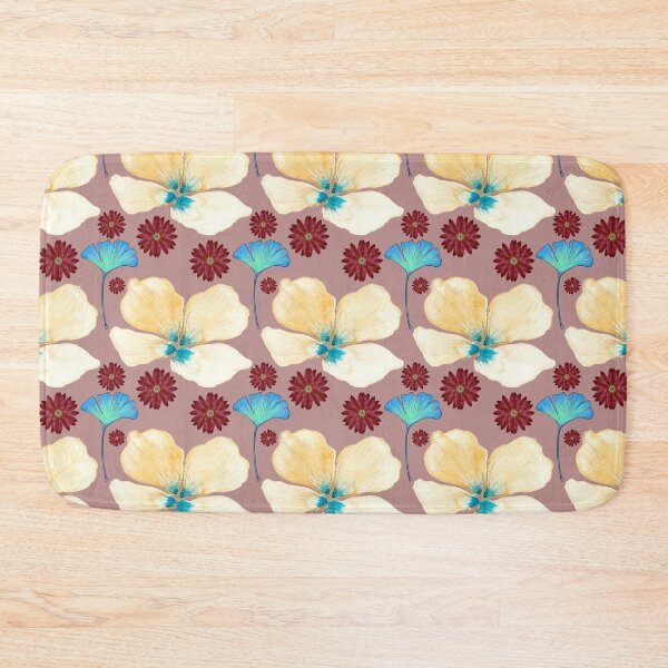 Item preview, botanical pattern yellow flower and gingko leaf in rosy brown designed and sold by AnnaBaldon.