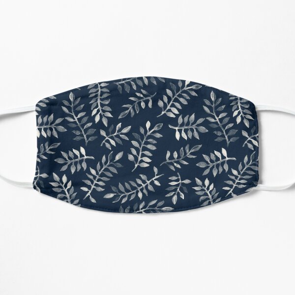 White Leaves on Navy - a hand painted pattern Flat Mask
