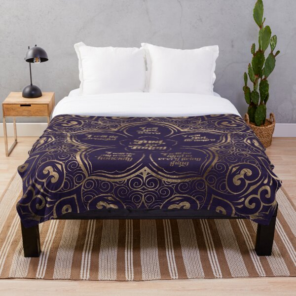 Reiki Principles - Reiki Precepts Purple and Gold Throw Blanket