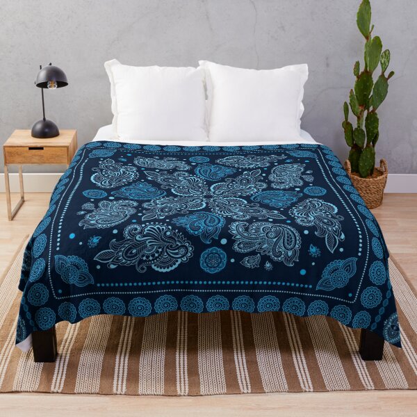 Oriental Paisley Ornament - Blue Throw Blanket