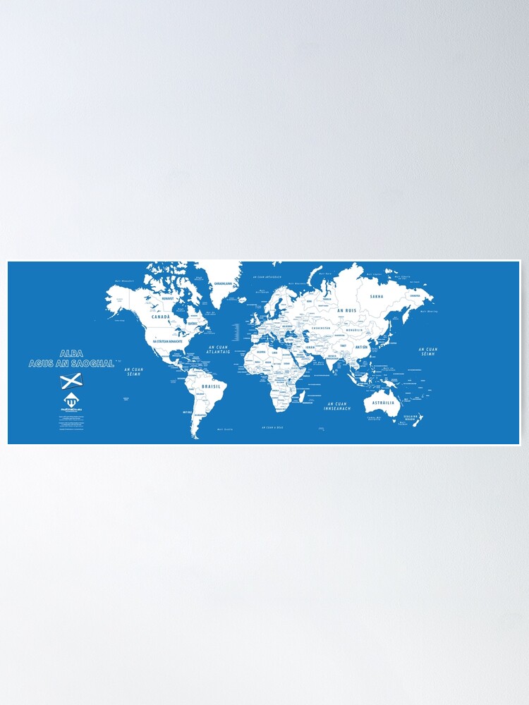 Poster ''Carte du monde design en format long en gaélique d'Ecosse' : autre vue