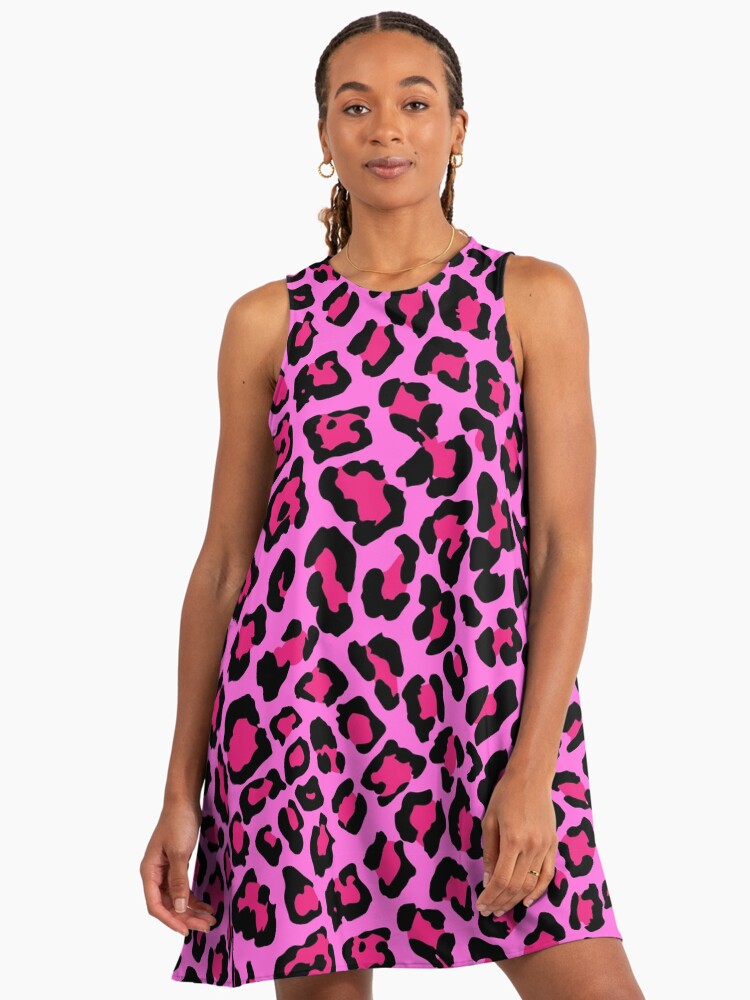 Hot Pink Leopard Print Leopard A-Line Dress Hot Pink Leopard Print Leopard A-Line Dress