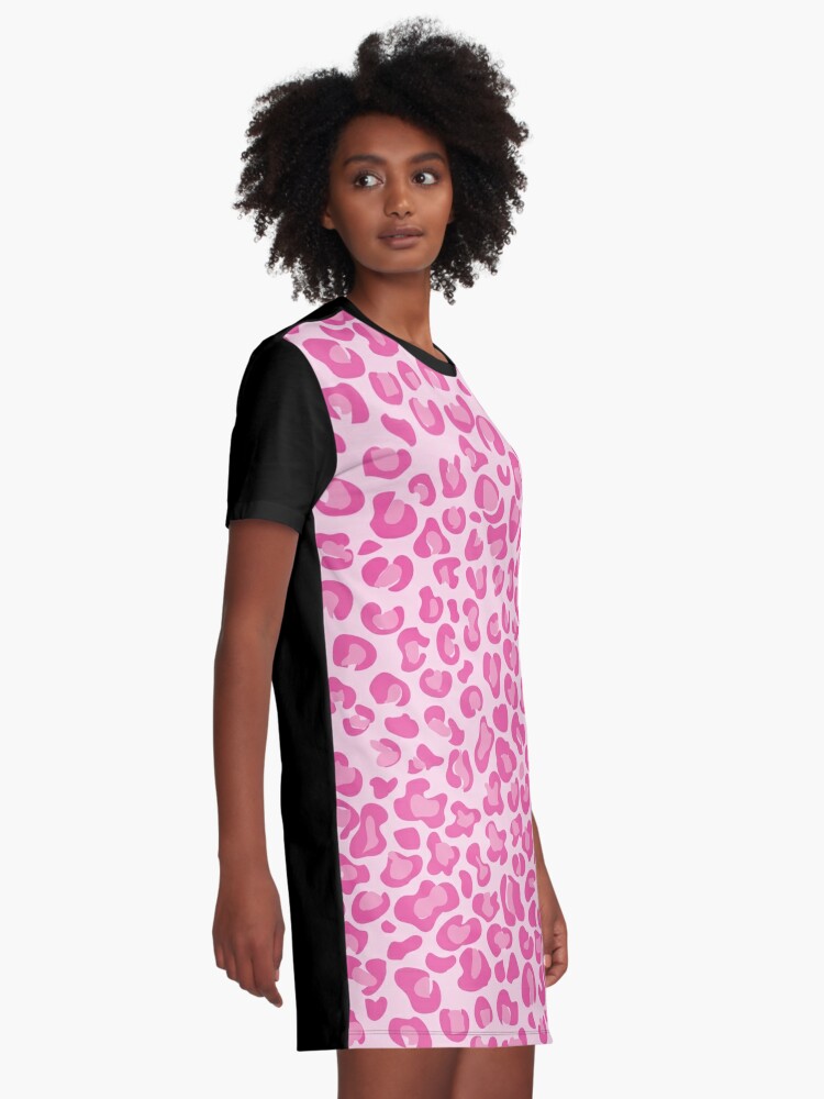 Pink Squares Leopard Print T-shirt dress