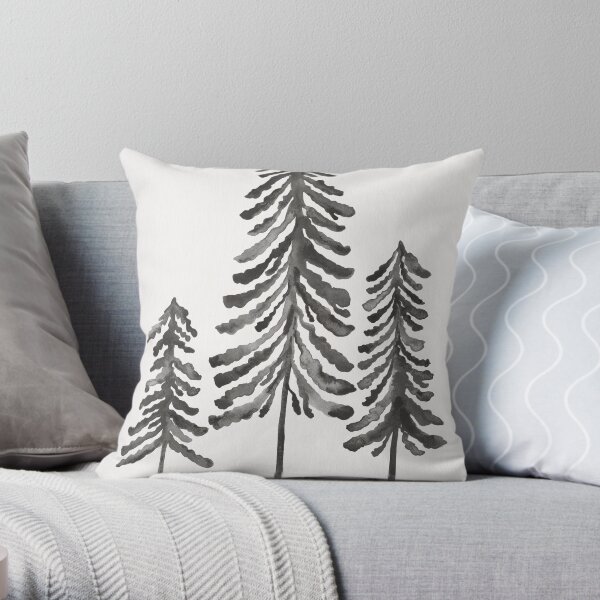 Pine Trees – Black Ink Throw Pillow