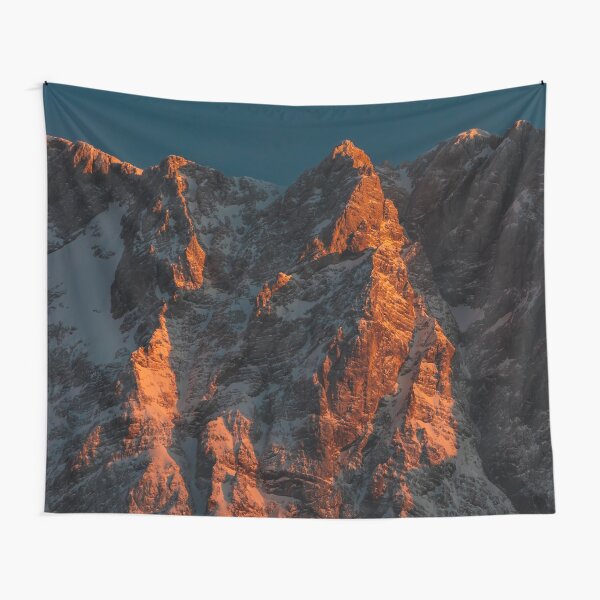 Sunset light on majestic mountains Tapestry