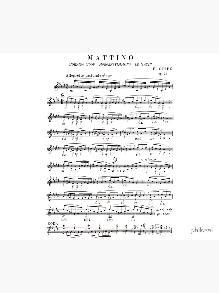 Edvard Grieg Morning Mood Mattino Music Sheet Greeting Card By Philozei Redbubble