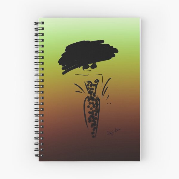 Artikelvorschau, Modeillustration des langen Kleides und des übergroßen Hutes mit Dschungelfarbenhintergrund entworfen und verkauft von PetaJaneDesigns.