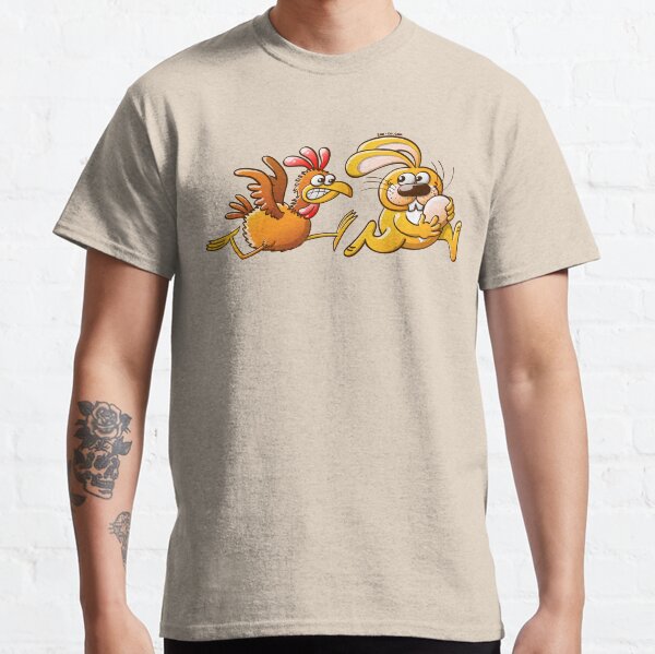 Easter Bunny Stealing an Egg from a Furious Hen Classic T-Shirt