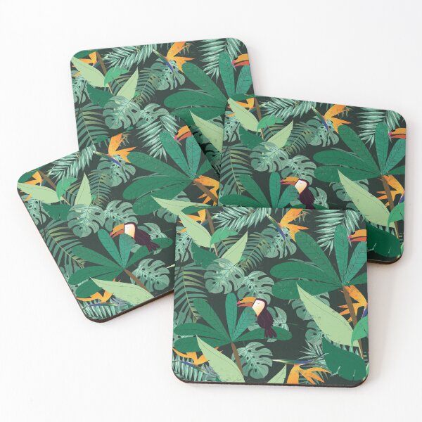 Item preview, Green Leaves and Colorful Birds Tropical Pattern designed and sold by AnastasiaDesign.