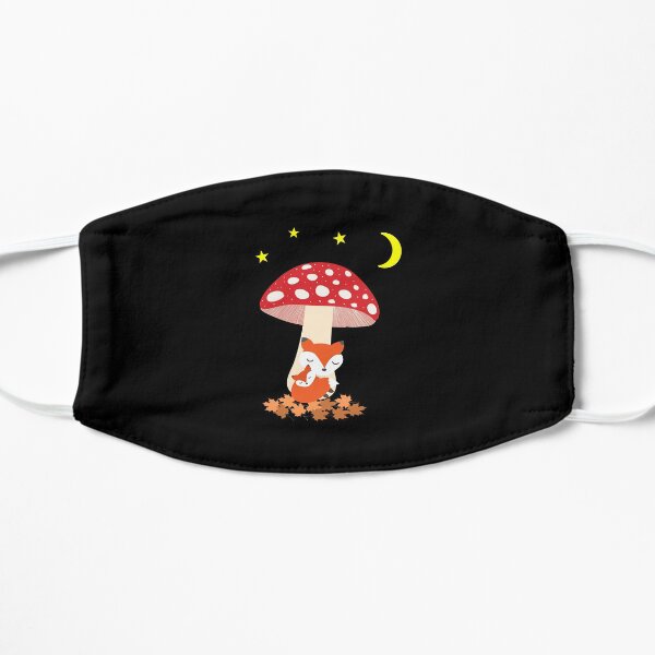 Cute Fox Animals Sleeping Under Mushroom Dark Color Mask