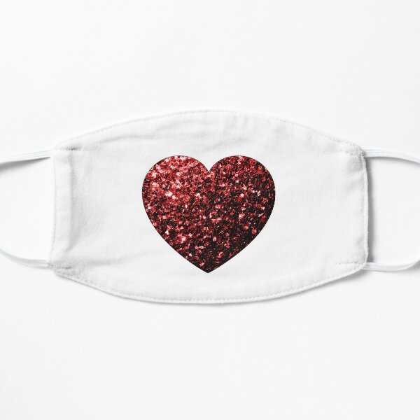 Beautiful Glamour Red Glitter sparkles Heart on white Flat Mask