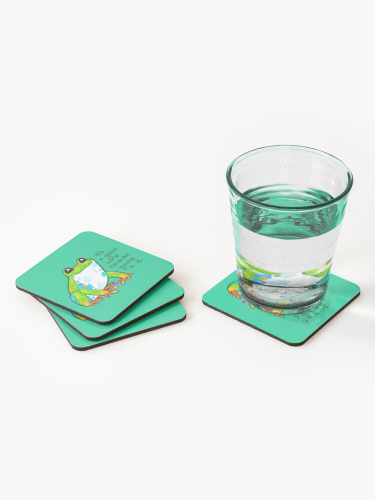 Alternate view of "It's a good world because you're in it" Frog Coasters (Set of 4)