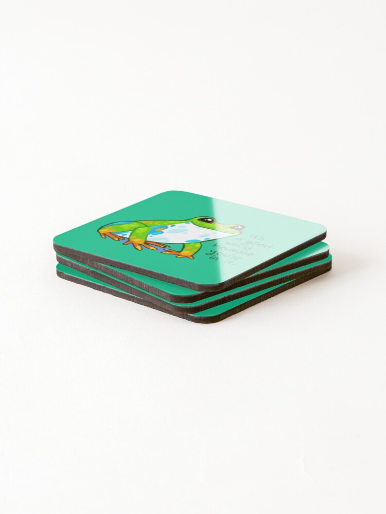 Alternate view of "It's a good world because you're in it" Frog Coasters (Set of 4)