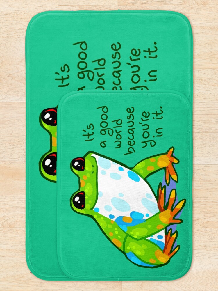 Alternate view of "It's a good world because you're in it" Frog Bath Mat