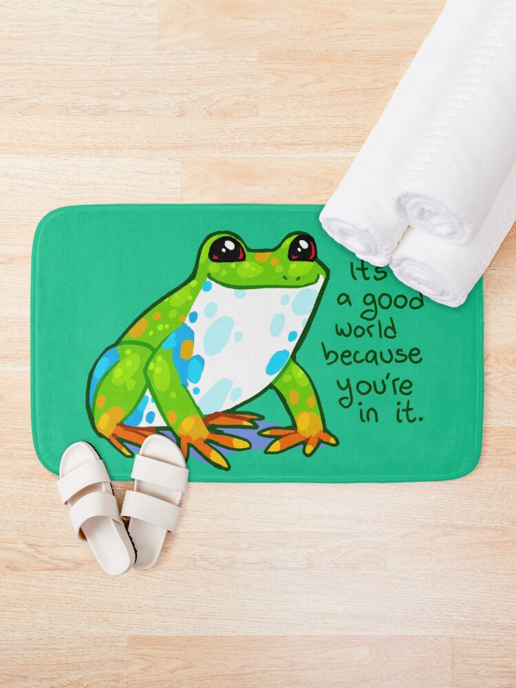 Alternate view of "It's a good world because you're in it" Frog Bath Mat