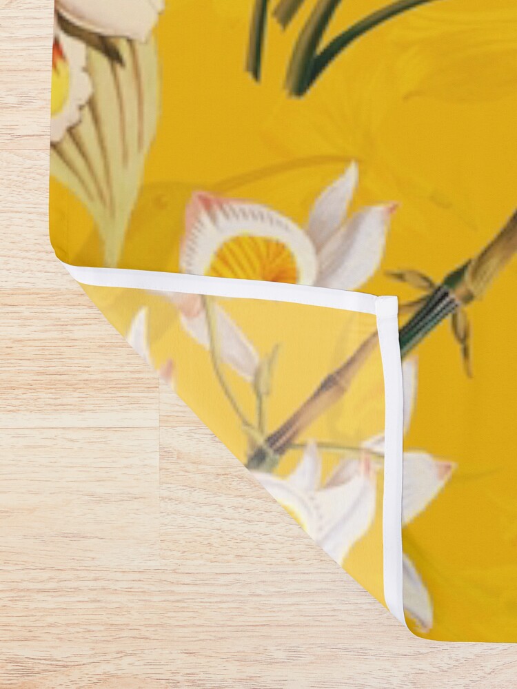 Alternate view of Pierre Joseph Redoute vintage flowers and hummingbirds nostalgic seamless yellow pattern Shower Curtain