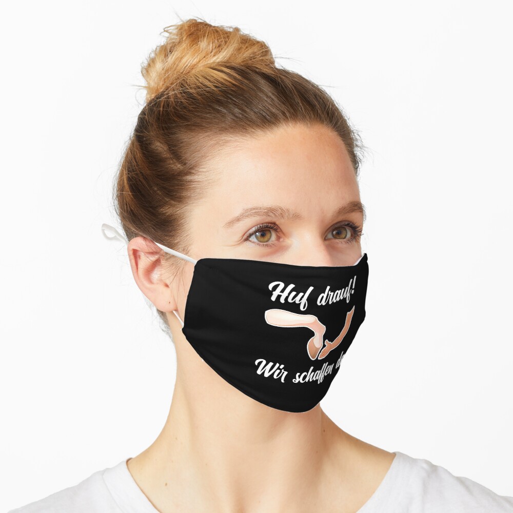 HUF DRAUF Wir schaffen das motivierender Spruch Geschenk mit Pferd Design Maske