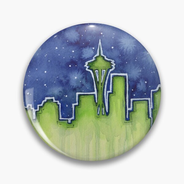 Artikelvorschau, Seattle Nacht Skyline Aquarell entworfen und verkauft von Olga Shvartsur.