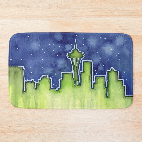 Artikelvorschau, Seattle Nacht Skyline Aquarell entworfen und verkauft von Olga Shvartsur.
