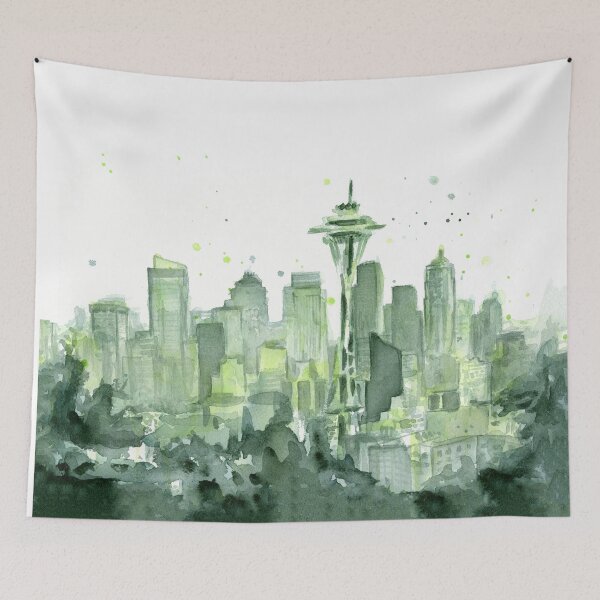 Item preview, Seattle Watercolor Space Needle Skyline designed and sold by Olga Shvartsur.