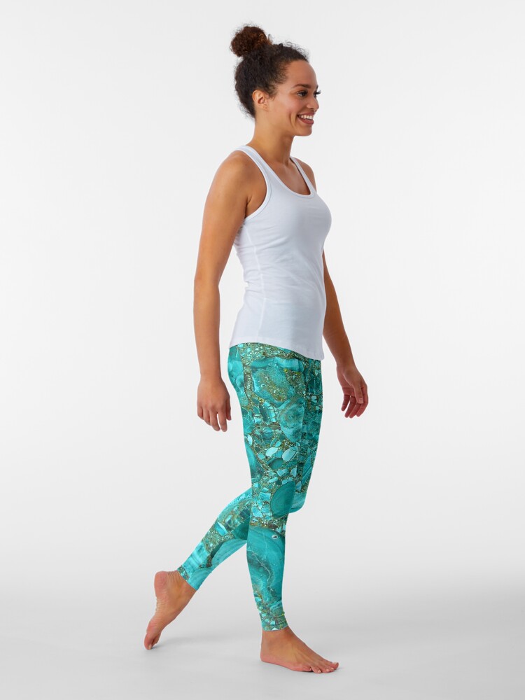 Discover Marble Turquoise Blue Gold Leggings