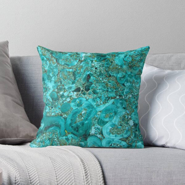 Marble Turquoise Blue Gold Throw Pillow